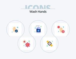 lavarse las manos icono plano paquete 5 diseño de iconos. sucio. lavar. proteger. jabón. mano vector