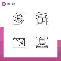 Conjunto de 4 colores planos universales de línea de relleno para aplicaciones web y móviles bitcoins valentín criptomoneda grupo de embalaje elementos de diseño vectorial editables vector