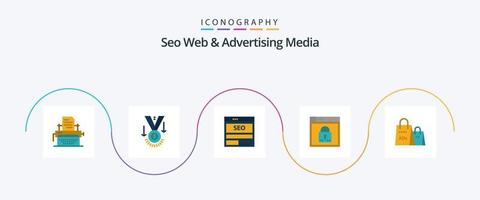 seo web y medios publicitarios flat 5 icon pack que incluye web. acceso. trofeo. tecnología alojamiento vector