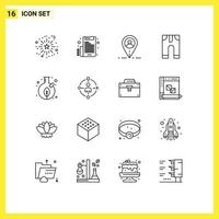 Group of 16 Modern Outlines Set for plant growth location trousers clothes Editable Vector Design Elements