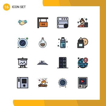 conjunto de pictogramas de 16 líneas llenas de colores planos simples de parte de datos científico base de datos analista de negocios contador elementos de diseño de vectores creativos editables