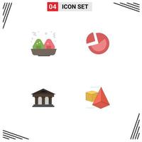 4 Thematic Vector Flat Icons and Editable Symbols of food finance statistic pie building Editable Vector Design Elements