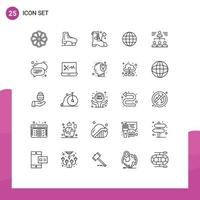 Line Pack of 25 Universal Symbols of team ineternet skating map world Editable Vector Design Elements