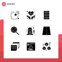 9 Thematic Vector Solid Glyphs and Editable Symbols of infrastructure recording science microphone search Editable Vector Design Elements