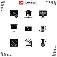 9 Universal Solid Glyphs Set for Web and Mobile Applications charge player modeling video youtube Editable Vector Design Elements