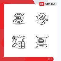 Stock Vector Icon Pack of 4 Line Signs and Symbols for battery accounting notification human business Editable Vector Design Elements