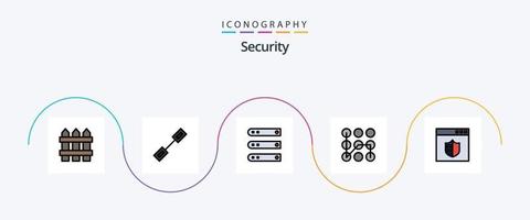 la línea de seguridad llenó el paquete de iconos planos 5 que incluye el navegador. seguro. base de datos. proteccion. servidor vector