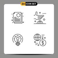 Pack of 4 Modern Filledline Flat Colors Signs and Symbols for Web Print Media such as guarantee valentine agreement handshake light bulb Editable Vector Design Elements