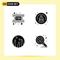 Set of 4 Modern UI Icons Symbols Signs for movie hair treatment delivery transport love Editable Vector Design Elements