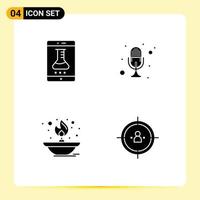 Universal Icon Symbols Group of 4 Modern Solid Glyphs of lab app talk smart lab microphone fire Editable Vector Design Elements