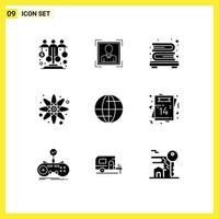 Group of 9 Solid Glyphs Signs and Symbols for internet global profile image science atom Editable Vector Design Elements