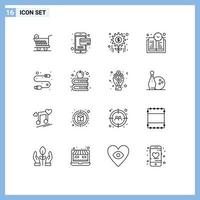 16 User Interface Outline Pack of modern Signs and Symbols of wire electronic management cable education time Editable Vector Design Elements