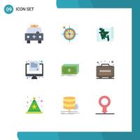 Universal Icon Symbols Group of 9 Modern Flat Colors of paper online arrow exam world Editable Vector Design Elements