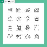 Modern Set of 16 Outlines Pictograph of commerce sound exploration music transport Editable Vector Design Elements