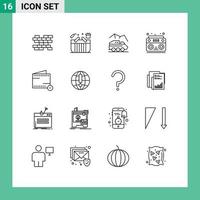 Modern Set of 16 Outlines Pictograph of commerce sound exploration music transport Editable Vector Design Elements