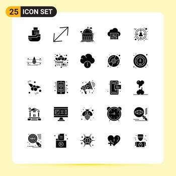 paquete de glifos sólidos de 25 símbolos universales de conexión de biblioteca de música de audiencia elementos de diseño vectorial editables universitarios vector