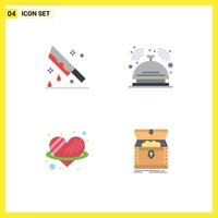 4 Thematic Vector Flat Icons and Editable Symbols of blood service knife butler heart Editable Vector Design Elements