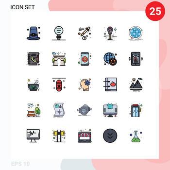 paquete de línea de vector editable de 25 colores planos de línea rellena simple de máquina de estacionamiento de investigación de datos de Internet elementos de diseño de vector editable