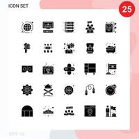 Pictogram Set of 25 Simple Solid Glyphs of measuring music server multimedia people Editable Vector Design Elements