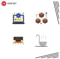 Pack of 4 creative Flat Icons of laptop tool progress sharing water Editable Vector Design Elements