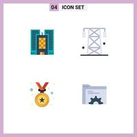 Mobile Interface Flat Icon Set of 4 Pictograms of building medal electricity power gear Editable Vector Design Elements