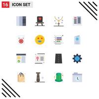 16 colores planos universales establecidos para aplicaciones web y móviles emojis amor collar aprendizaje de flores paquete editable de elementos creativos de diseño de vectores