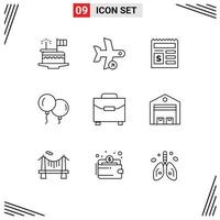 Group of 9 Modern Outlines Set for digital fly take baloons document Editable Vector Design Elements