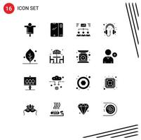 16 Universal Solid Glyphs Set for Web and Mobile Applications headphone computer iphone audio task Editable Vector Design Elements