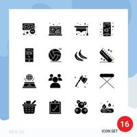 Modern Set of 16 Solid Glyphs and symbols such as charge control research volume off Editable Vector Design Elements