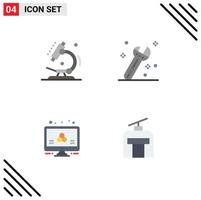 paquete de 4 iconos planos creativos de biología monitor ciencia llave góndola elementos de diseño vectorial editables vector