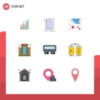 Mobile Interface Flat Color Set of 9 Pictograms of building letter coding love bird Editable Vector Design Elements