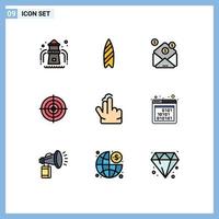 Set of 9 Modern UI Icons Symbols Signs for gesture point investment circle goal Editable Vector Design Elements