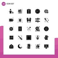 25 Thematic Vector Solid Glyphs and Editable Symbols of globe mechanics shopping gearshift father Editable Vector Design Elements