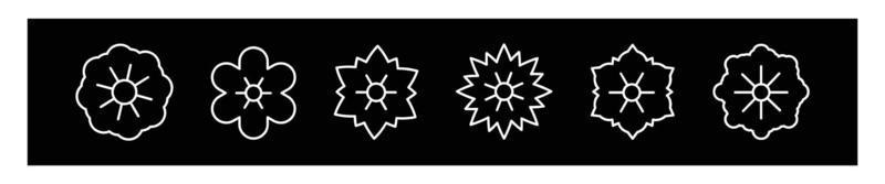 icon line Set of floral elements,Vector flowers black outline collection, line art flowers for design on black background. vector