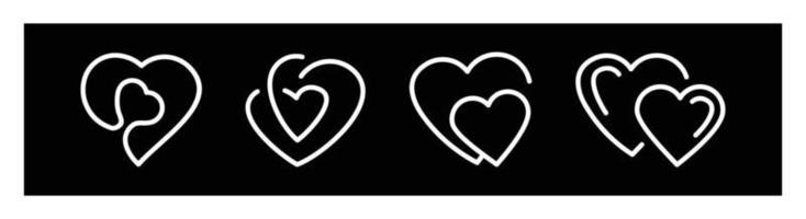 conjunto de iconos de línea de formas de corazón de silueta. iconos de vector de línea de formas de corazón de ilustración simple