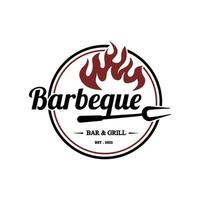 Barbecue vintage logo concept. grill with fire flame stamp template. Vector illustration