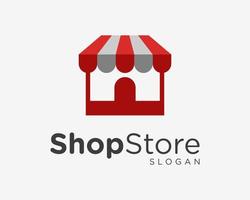 Shop Store Market Retail Supermarket Sale Buy Grocery Storefront Stand Awning Vector Logo Design