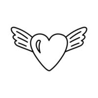 Cute doodle red heart with wing clipart. Hand drawn doodle illustration. vector