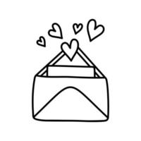 Cute doodle love letter, envelope with heart. Hand drawn vector illustration