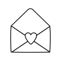 Cute doodle love letter, envelope with heart. Hand drawn vector illustration