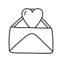 Cute doodle love letter, envelope with heart. Hand drawn vector illustration