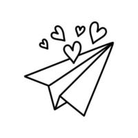 Doodle Flying paper airplane. Valentine's Day gift and element for logo, game, print, post vector