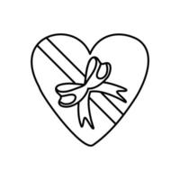 Cute doodle love gift box with ribbon and bow. Hand drawn vector illustration