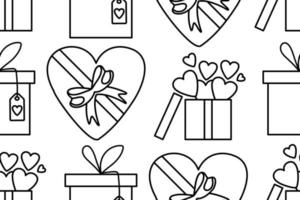 Cute doodle love gift boxes with hearts pattern. Hand drawn vector illustration