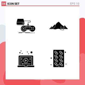 conjunto de glifos sólidos universales para aplicaciones web y móviles consola árbol playstation paisaje aprendizaje elementos de diseño vectorial editables vector