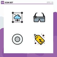 4 User Interface Filledline Flat Color Pack of modern Signs and Symbols of cloud dish secure glasses service Editable Vector Design Elements