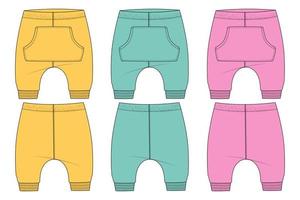 plantilla de ilustración de vector de boceto plano de moda técnica de pantalones de chándal para niños.