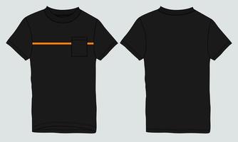 Short sleeve With pocket T-shirt technical fashion Flat sketch vector illustration Template front and back views.
