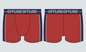 Male underwear Technical Fashion flat sketch vector illustration template front and back views.