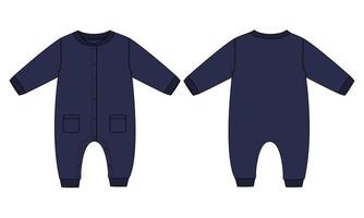 Baby bodysuit Romper Technical Fashion Flat sketch vector illustration template Front And back views